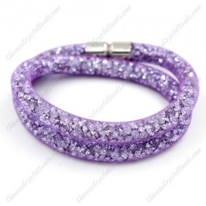 Double wrap Stardust Mesh Bracelet, purple mesh and clear Rhinestone, width:8mm