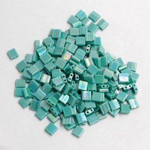 Chinese 5mm Tila Square Bead, opaque turquoise AB, about 100Pcs