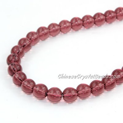 Chinese 8mm Round Glass Beads Amethyst, hole 1mm, about 42pcs per strand