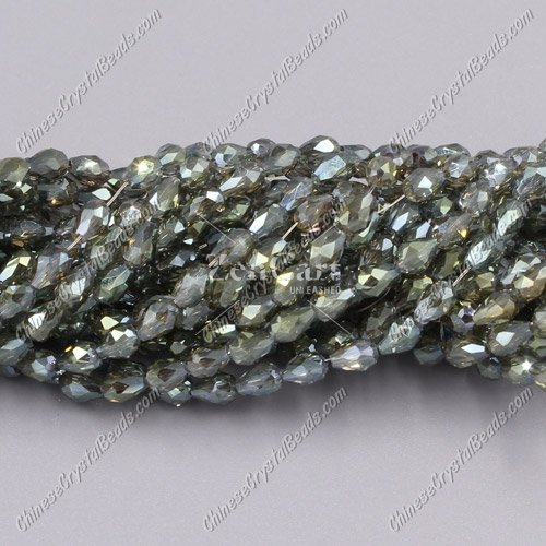 Chinese Crystal Teardrop Beads Strand,green light, 3x5mm, about 100 Beads