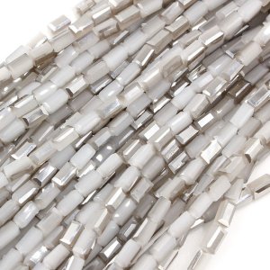 cuboid crystal beads, 4x4x8mm, half gray light, 70pcs per strand