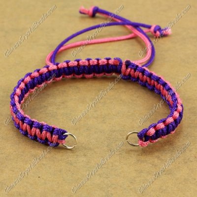 Pave chain, nylon cord, rose and amethyst, wide : 7mm, length:14cm
