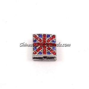 Pave square beads, UK Flag, 12mm, silver, sold per 12 pieces bag