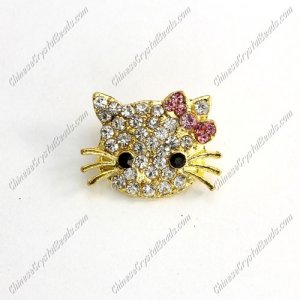 Pave Crystal Cat head charms, 16x21mm, hole: 2mm, gold plated, purple bowknot, sold 1pcs
