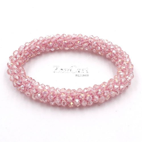 Weave crystal braclet, pink AB color, 10mm Thickness