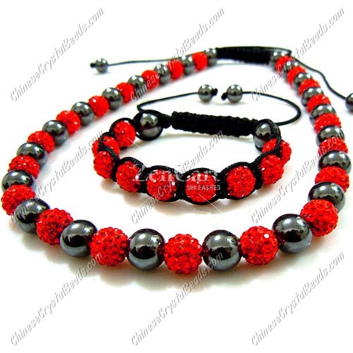 Pave set, red color, 10mm clay pave beads, Necklace, bracelet