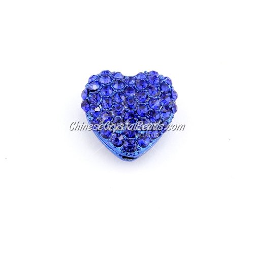 pave heart cube beads, 18mm, sapphire, 1 piece