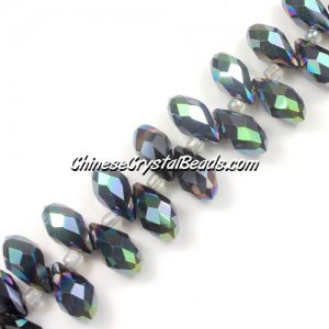 Chinese Crystal Briolette Bead Strand, Jet half green light , 6x12mm, 20 beads
