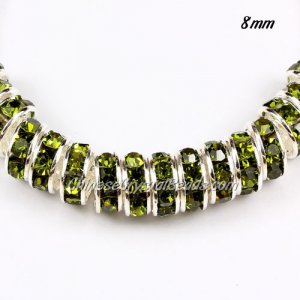 8mm Rondelle spacer, silver plated, olivine #Crystal Rhinestone, hole 1.5mm, 50 piece