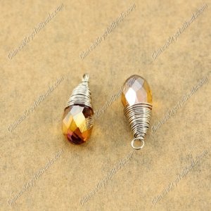 Wire Working Briolette Crystal Beads Pendant, 6x12mm, amber AB, 1 pcs