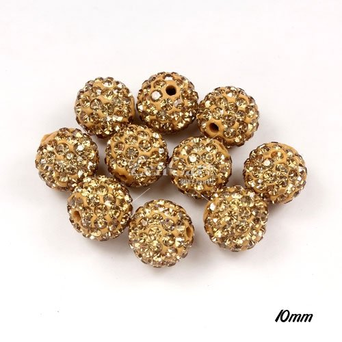 50pcs, 10mm Pave clay disco beads, hip hop disco ball, Champagne, hole: 1.5mm