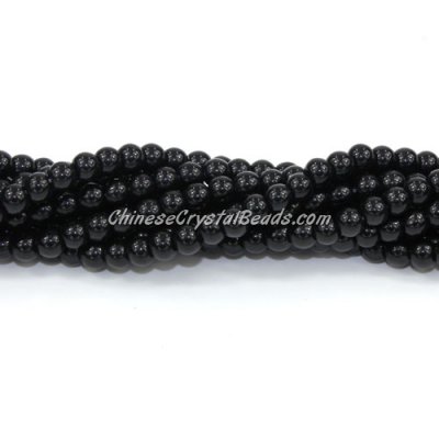 Chinese 4mm Round Glass Beads Black, hole 1mm, about 80pcs per strand