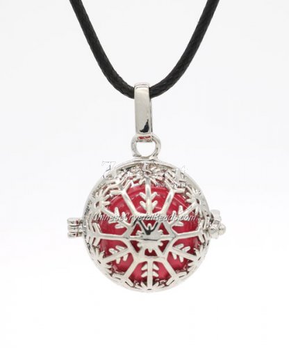 Snowflake Mexican Bolas Harmony Ball Pendant Angel Baby Caller Chime Bell, platinum plated brass, 1pc