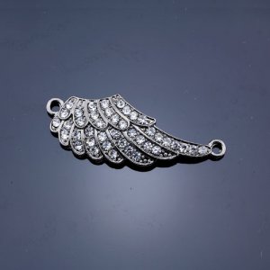 Pave accessories, angel wings, 16x40mm, gunmetal, sold 1 pcs