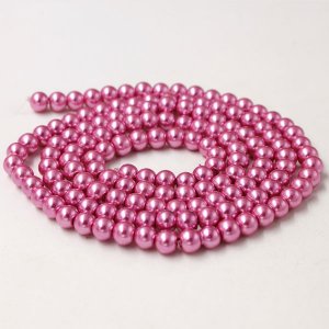 Glass Pearl Beads, Round, hot pink, different size for choice, Hole:Approx 1mm, Length:Approx 32 Inch