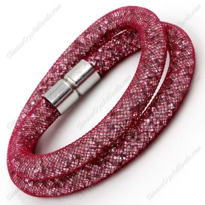 Double wrap Stardust Mesh Bracelet, ruby mesh and clear Rhinestone, width:8mm