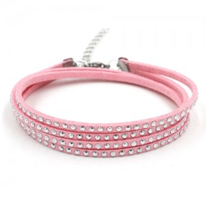 12Pcs Studded Faux Suede Leather bracelet pink, Stainless steel Accessories
