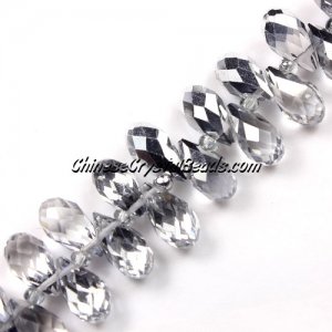 Chinese Crystal Briolette Bead Strand, Half Silver, 6x12mm, 20 beads