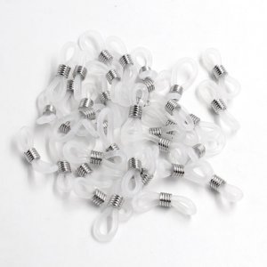 50Pcs Eyeglass Chain Ends Adjustable Rubber Spectacle End Connectors White and Silver