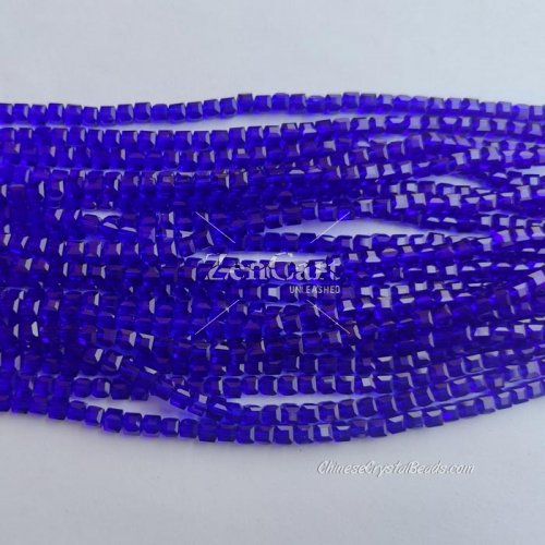 4mm Cube Crystal beads about 95Pcs, sapphire