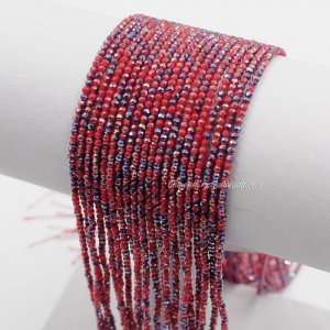 180Pcs 1.5x2mm rondelle crystal beads red velvet half blue-light with Polyester thread