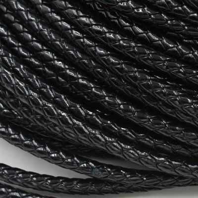 2 Meters 7mm Round Braided Bolo Synthetic Leather Jewelry Cord String, black