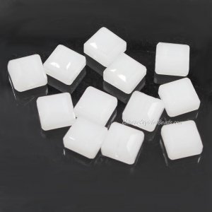 faceted square crystal, 13x13mm,white jade, 12 beads