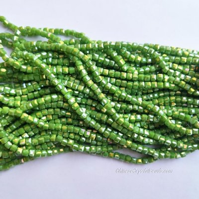 4mm Cube Crystal beads about 95Pcs, opaque olive AB