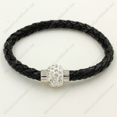 12pcs Weave leather bracelet, Magnetic Clasps, black, wide 7mm, length about 7inch
