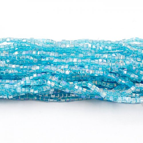 180pcs 2mm Cube Crystal Beads, med aqua AB