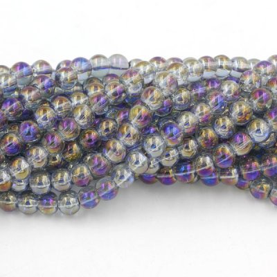 135Pcs 6mm Plating Round Glass Beads, hole 1.5mm, purple light