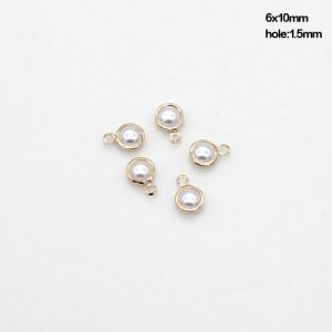100Pcs 6x10mm Round pearl Connecter Bezel pendant, Drops Gold Plated one Loop