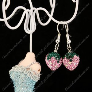 Pave Drop Earrings, pink Strawberry,12mm wide, sold 1 pair