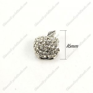 pave apple beads , silver plated, clear crystal, 14x16mm, hole:1.5mm,10 piece