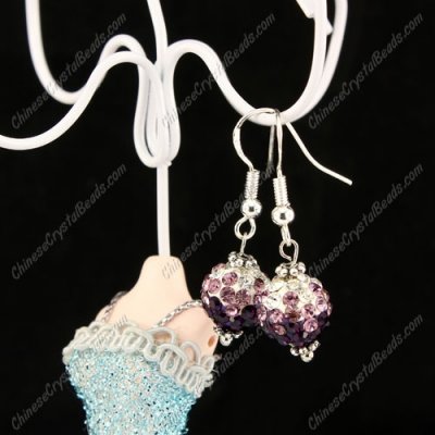 Pave drop earrings, violet gradient, 10mm, sold 1 pair
