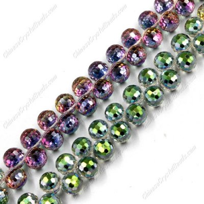 20pcs Crystal round drop beads, green and purple light, hole: 1mm