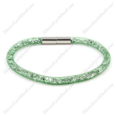 Stardust Mesh Bracelet, width:5mm, green mesh and Rhinestone