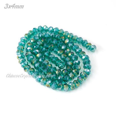 130Pcs 3x4mm Chinese Crystal Rondelle Bead Strand, Emerald AB