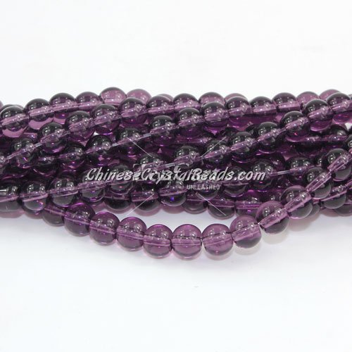 Chinese 6mm Round Glass Beads purple velvet, hole 1mm, about 54pcs per strand