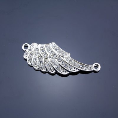 Pave accessories, angel wings, 16x40mm, silver, sold 1 pcs