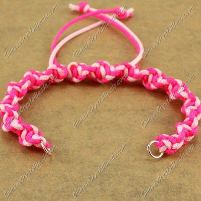 Pave Twist chain, nylon cord, fuchsia and pink, wide : 7mm, length:14cm