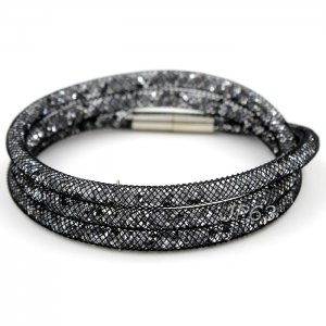 3 laps stardust mesh bracelet, wide:5mm, black color, 1 piece