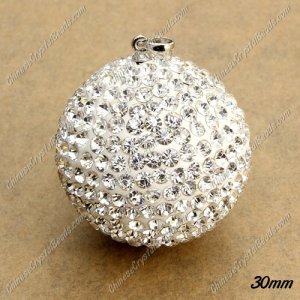 30mm crystal clay disco pave pendant, AAA quality, 1 pcs