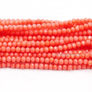 130Pcs 2.5x3.5mm Chinese Crystal Rondelle Beads, Opaque Coral