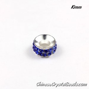 10mm Rondelle spacer Silver-Plated coppoer beads Sapphire Crystal Rhinestones, 10 pcs