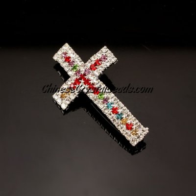 Crystal Claw chains cross, 24x40, centet mix, silver, hole 3mm, sold 1pcs
