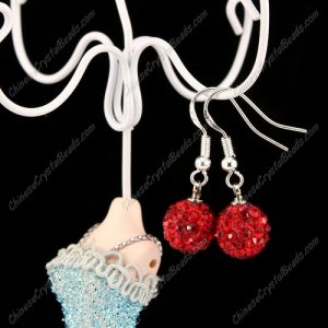 Pave Drop Earrings, Red, 10mm clay disco beads, sold 1 pair