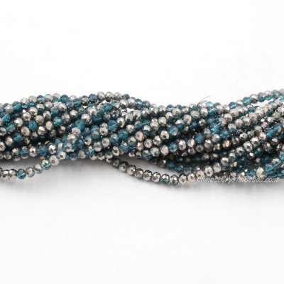 130 beads 3x4mm crystal rondelle beads dark aqua half silver