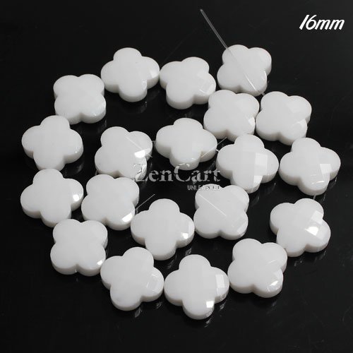 flower faceted crystal beads, 16mm, opaque white, 1 Pc