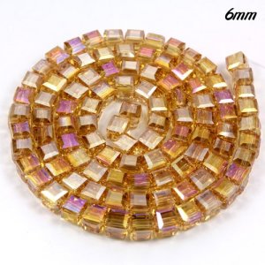 98Pcs 6mm Cube Crystal beads, Amber AB